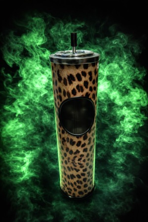 מאפרה עומדת לרצפה עם לחיצה ציור מנומר – מאפרה חכמה, נקייה ומעוצבת