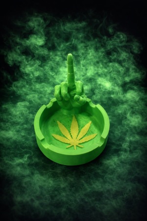 מאפרה מעוצבת למעשנים אצבע משולשת בצבע ירוק - עיצוב עם אופי ואמירה