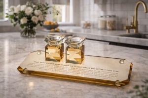 פמוטי קריסטל על מגש עם ברכה