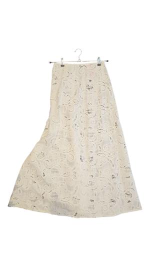 חצאית מקסי תחרה לבן שמנת