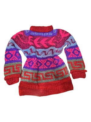 סוודר סרוג בעבודת יד – צבעוני עם דוגמא אתנית