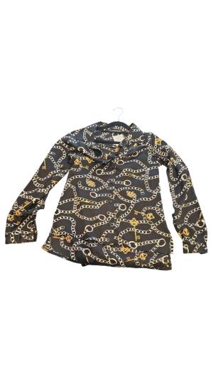 חולצת הדפס שרשראות ומפתחות מוזהבים