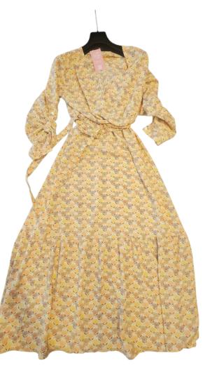 שמלת וינטג’ מקסי בהדפס גאומטרי־פרחוני