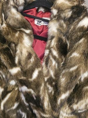 מעיל פרווה וינטג’ מלאכותית בדוגמת חום-שמנת