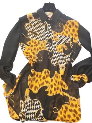 חולצת שיפון וינטג'  מודפסת מנומרת