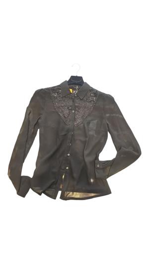 חולצת שיפון שחורה עם תחרה