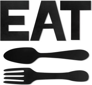 שלט מטבח "EAT" (אכול) – אמירה מודרנית ומינימליסטית  סט אותיות וסכו"ם נפרדים – מעצב את פינת האוכל בקווים נקיים!  ישר ולעניין! שלט EAT דרמטי, הטאץ' העיצובי שמעורר תיאבון