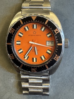 ETERNA - Kontiki Super,military,automatic,70th,very rare orang dail,42mm