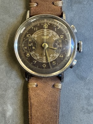 TISSOT - Chronograph 33.3,very rare two tone brown dail,30th, 37mm