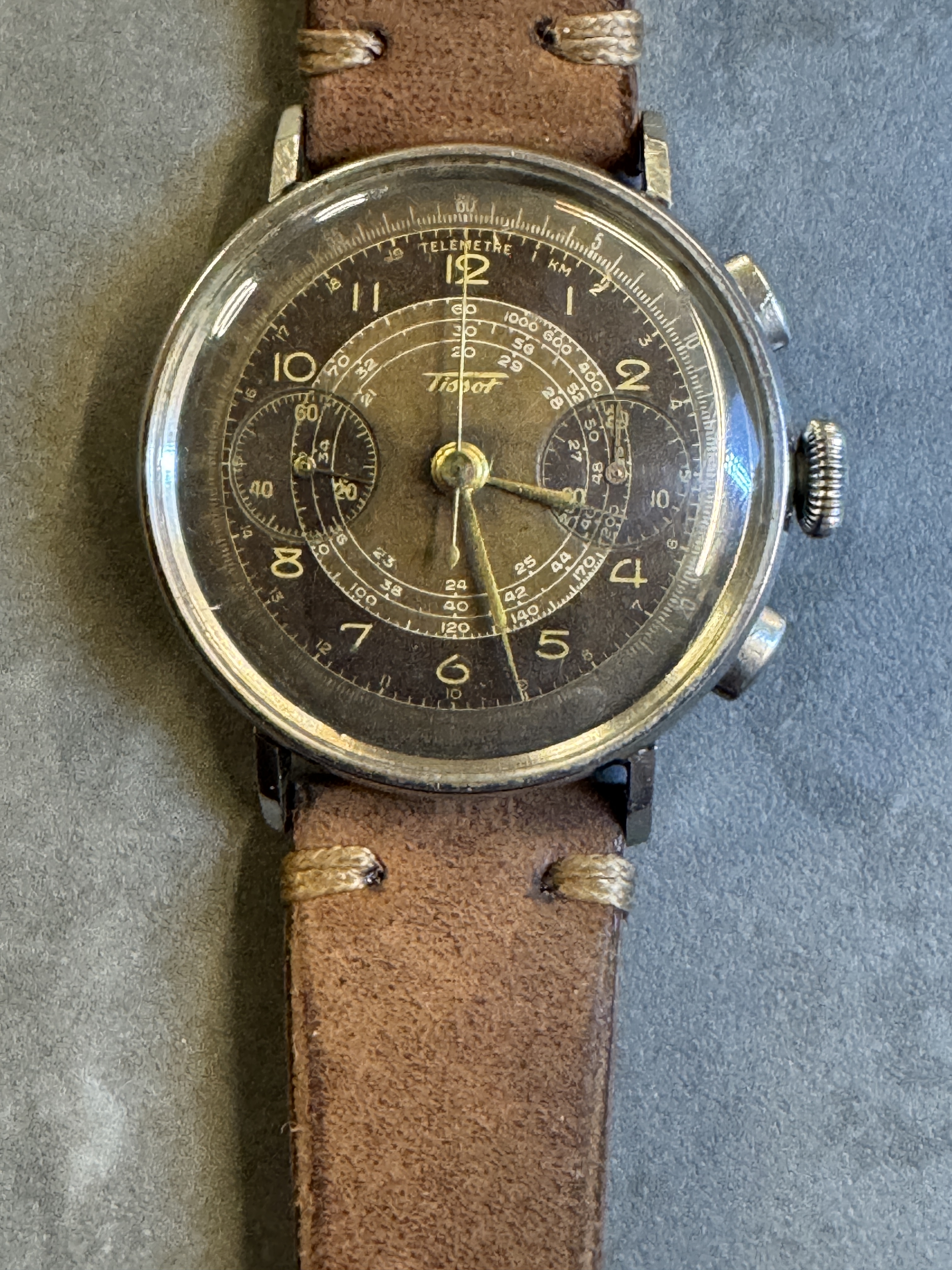TISSOT - Chronograph 33.3,very rare two tone brown dail,30th, 37mm