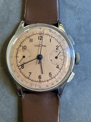 VULCAIN - Chronograph. Manual,valjoux 23,p,38mm,60th,rare salmon dail