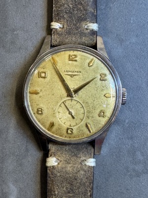 LONGINES - Manual, 50th,36mm,rare  patina dail