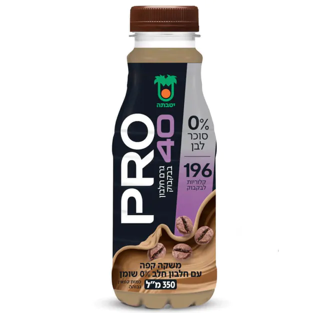 משקה קפה עם חלבון חלב PRO 40‏, 0% שומן וסוכר, 350 מ״ל