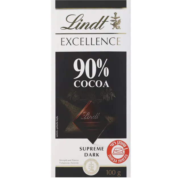 שוקולד מריר אקסלנס 90% קקאו לינדט, 100 גרם
