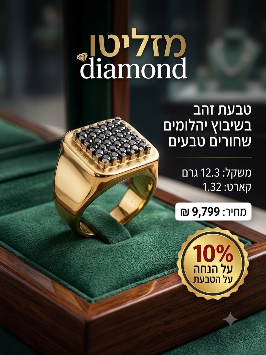 טבעת זהב בשיבוץ יהלומים שחורים טבעיים