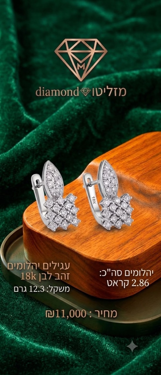 עגילי זהב לבן 18K משובצים יהלומים