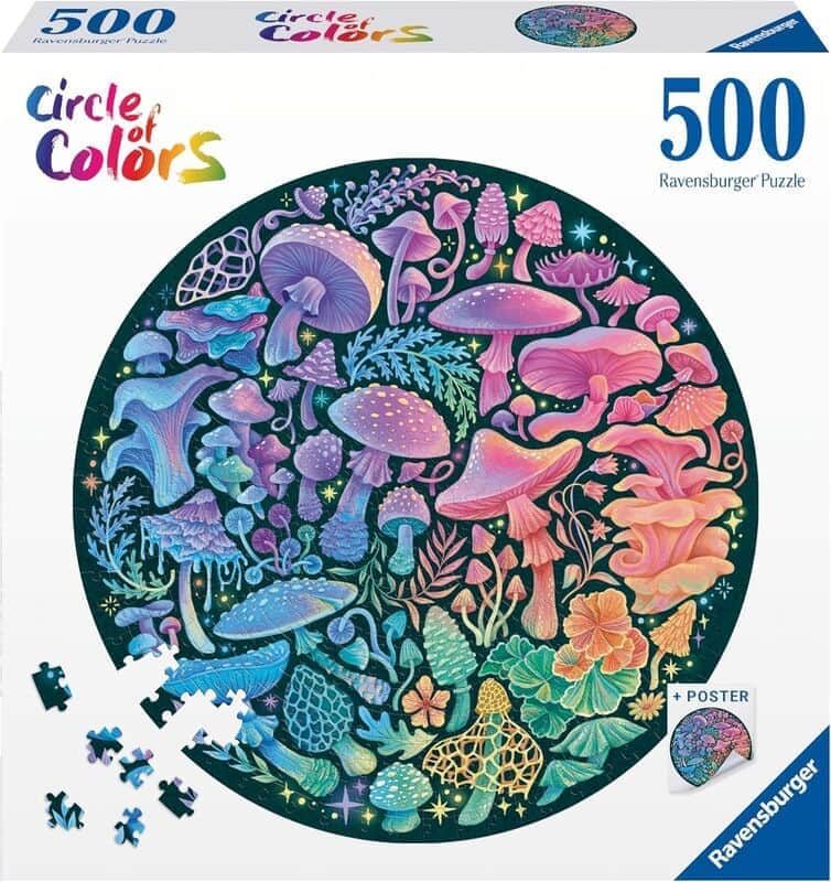 פאזל 500 חל' - עגול - פטריות בצבעים