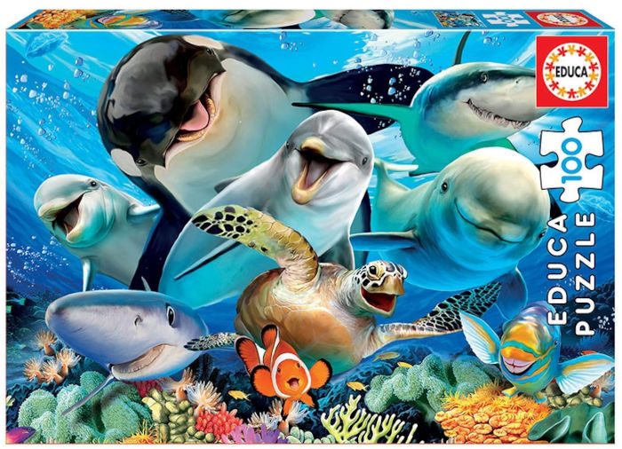 פאזל 100 חל' - סלפי דגים מתחת למים