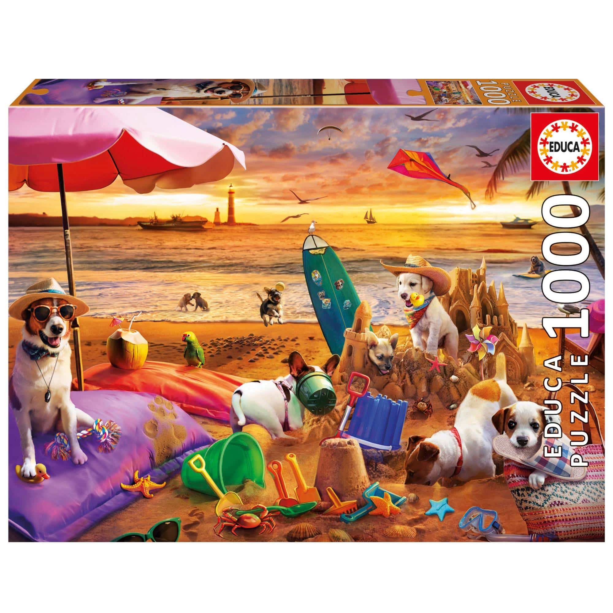 פאזל 1000 חל' - כלבים משחקים בחוף