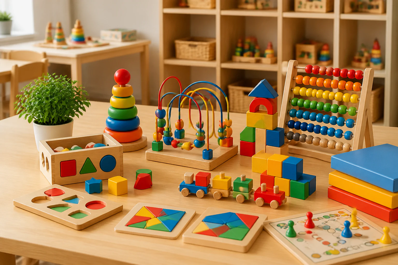 מרחב משחק ולמידה עם צעצועי עץ