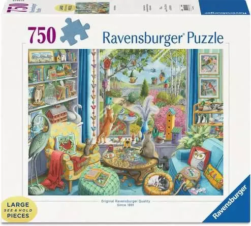 פאזל 750 חל' - ציפורים נשקפות מחלון בסלון