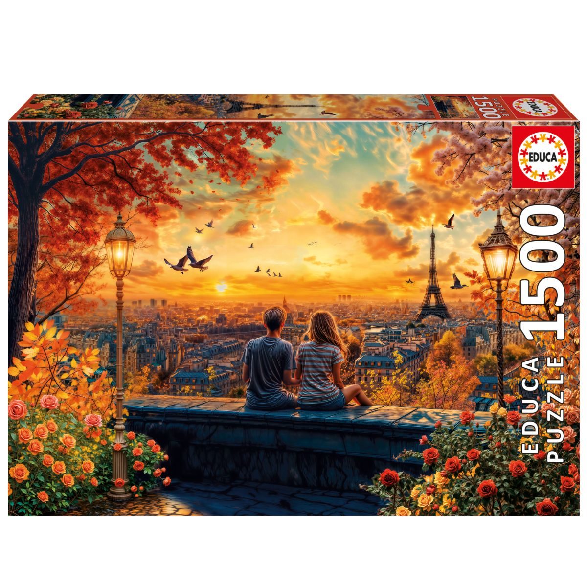 פאזל 1500 חל' - מאוהבים מול השקיעה בפריז