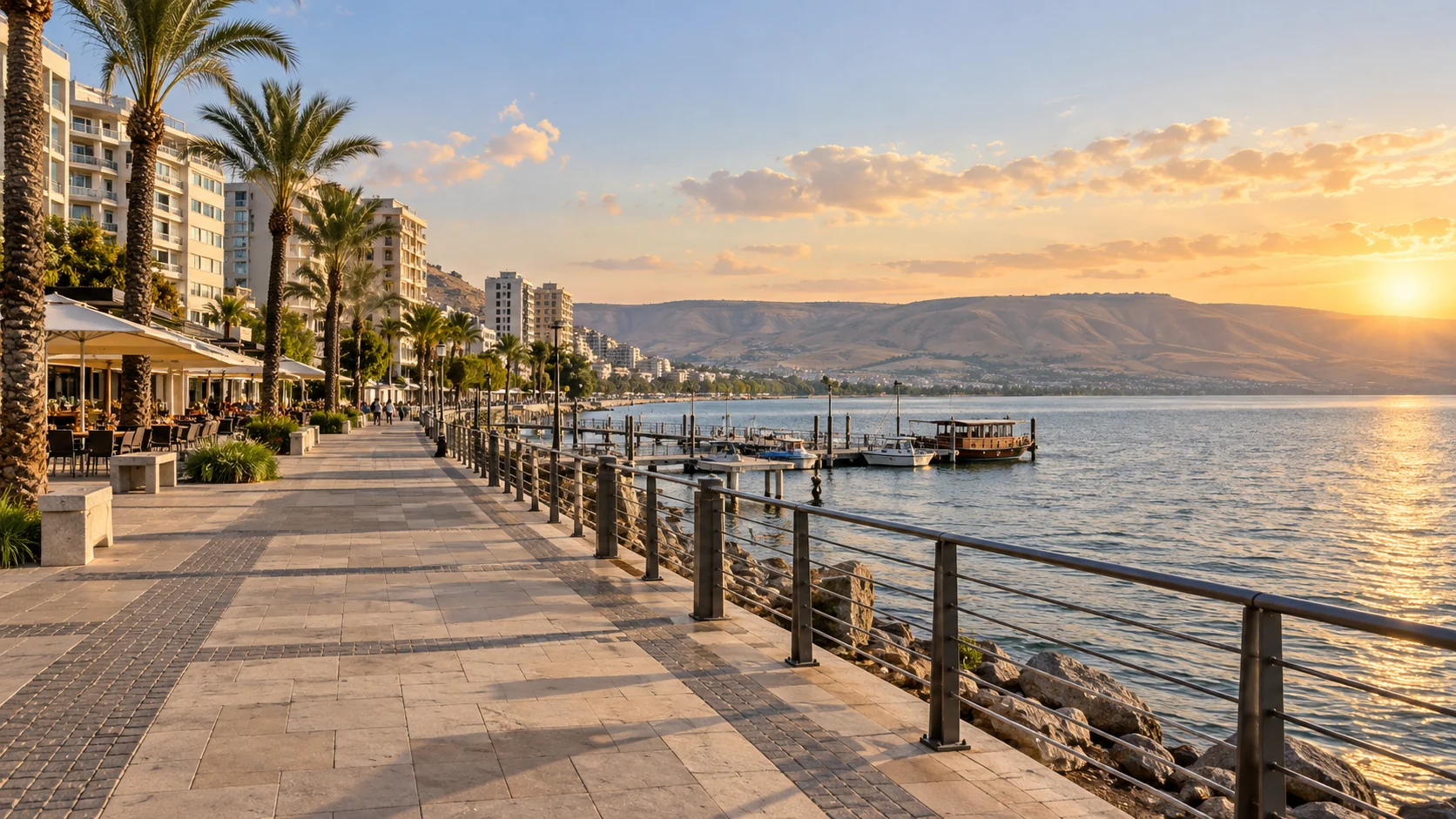 המחשה של טיילת טבריה לצד הכנרת