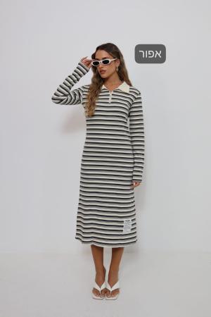 שמלת צווארון סריג פסים