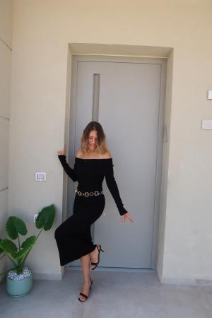 שמלת מקסי אוף שולדרס שחור