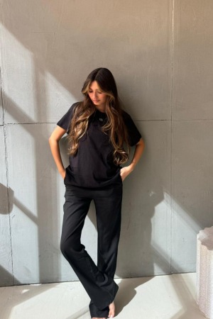 מכנס הריון מחויט בגזרה ישרה | שחור