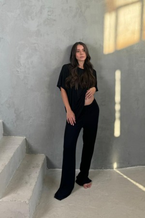 מכנס לוז עם קשירה | שחור