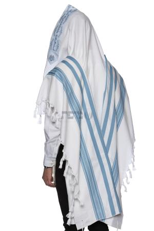 טלית 100% כותנה פס תכלת מבית מופת