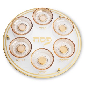צלחת פסח מזכוכית וקריסטל מהודרת זהב